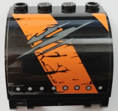 Panel 3 x 4 x 3 Curved with Double Clip Hinge with Worn Black and Orange Stripes, Silver Rivets and Scratches Pattern Model Left Side (Sticker) - Set 70654