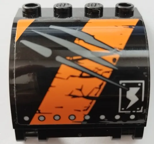 Panel 3 x 4 x 3 Curved with Double Clip Hinge with Worn Black and Orange Stripes, Silver Rivets and Scratches Pattern Model Right Side (Sticker) - Set 70654