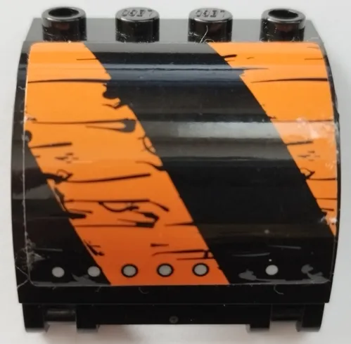 Panel 3 x 4 x 3 Curved with Double Clip Hinge with Worn Black and Orange Stripes, Silver Rivets Pattern Model Left Side (Sticker) - Set 70654