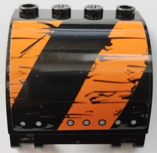 Panel 3 x 4 x 3 Curved with Double Clip Hinge with Worn Black and Orange Stripes, Silver Rivets Pattern Model Right Side (Sticker) - Set 70654