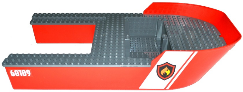 Boat, Hull Giant Bow 40 x 20 x 7 with Dark Bluish Gray Top with Fire Logo and '60109' Pattern on Both Sides (Stickers) - Set 60109