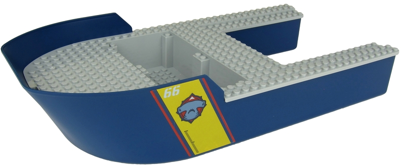 Boat, Hull Giant Bow 40 x 20 x 7 with Light Bluish Gray Top with '66' and Hammerhead Shark Head Pattern on Both Sides (Stickers) - Set 60266