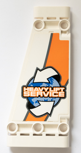 Technic, Panel Plate 5 x 11 x 1 Tapered with 'HEAVY LIFT SERVICE', White Arrows and Orange and Dark Bluish Gray Stripes Pattern Model Left Side (Sticker) - Set 42052