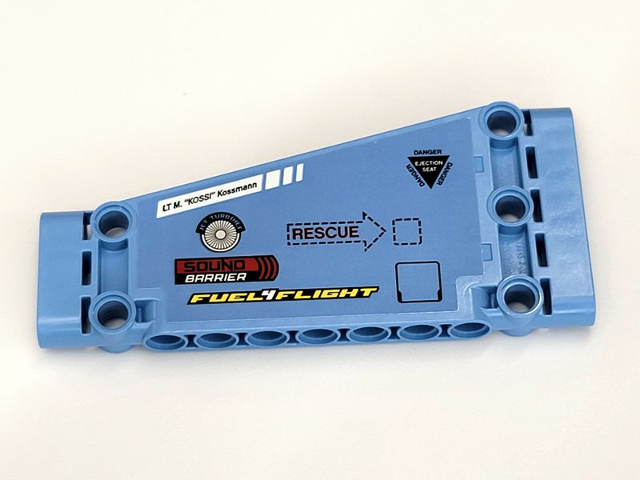 Technic, Panel Plate 5 x 11 x 1 Tapered with 'FUEL4FLIGHT, 'SOUND BARRIER', 'LT M KOSSI KOSSMAN' and 'RESCUE'  Pattern Left (Sticker) - Set 42066