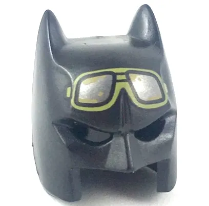 Minifigure, Headgear Mask Batman Cowl (Open Chin) with Olive Green Goggles with Silver Lenses and Tan Dirt Stains Pattern