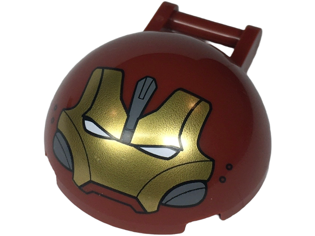 Windscreen 4 x 4 x 1 2/3 Canopy Dome Half Sphere with Bar Handle with Gold Hulkbuster Face with Dark Bluish Gray Cheeks and Forehead Panel and Black Air Holes Pattern