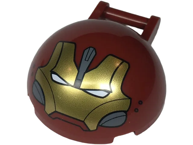 Windscreen 4 x 4 x 1 2/3 Canopy Dome Half Sphere with Bar Handle with Gold Hulkbuster Face with Dark Bluish Gray Cheeks and Forehead Panel and Black Air Holes Pattern