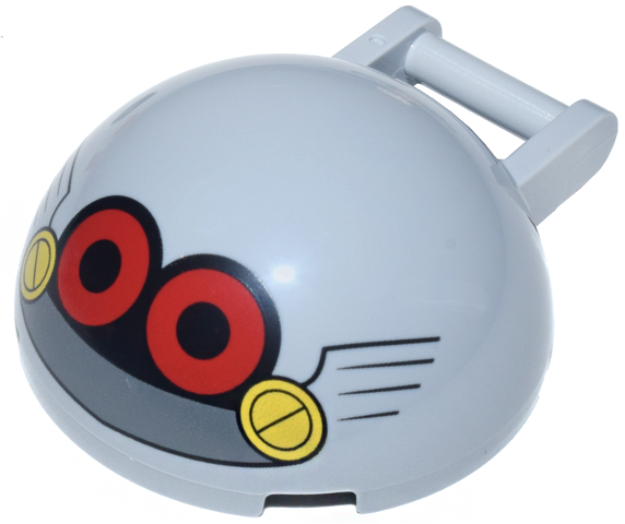 Windscreen 4 x 4 x 1 2/3 Canopy Dome Half Sphere with Bar Handle with Red and Black Round Eyes, Yellow Screws, and Dark Bluish Gray Mouth Pattern (Sonic the Hedgehog Eggrobo Face)