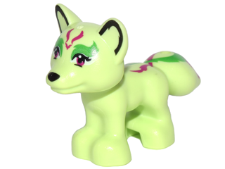 Fox, Friends Style with Black Nose, Magenta Eyes, and Bright Green and Magenta Tribal Pattern (Elves Dusti)