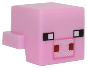 Creature Head Pixelated with Black Eyes and White Snout with Dark Pink Outline and Dark Red Square Nostrils Pattern (Minecraft Pig)
