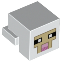 Creature Head Pixelated with Black and White Eyes, Bright Pink Nose, Tan Face with Dark Tan Outline Pattern (Minecraft Sheep)