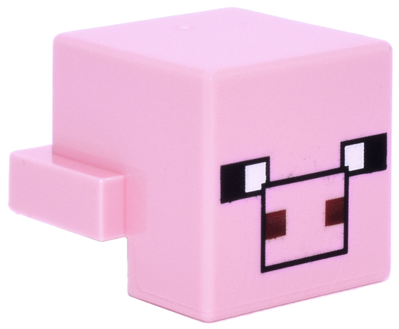Creature Head Pixelated with Black Eyes and Plain Snout with Black Outline and Dark Red Square Nostrils Pattern (Minecraft Pig)