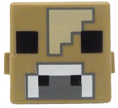 Creature Head Pixelated with Black Eyes and Nostrils, White and Dark Bluish Gray Nose, and Tan Forehead Pattern (Minecraft Mooshroom)