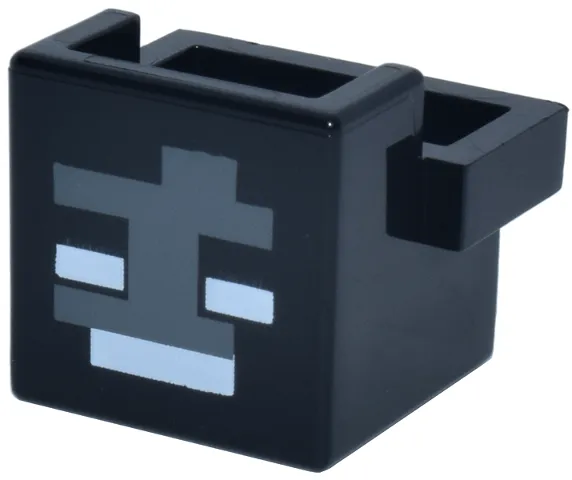 Creature Head Pixelated with Dark Bluish Gray and White Rectangles Pattern (Minecraft Wither Face)