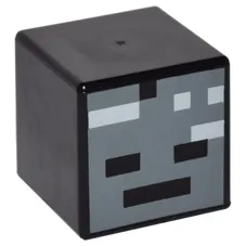 Minifigure, Head, Modified Cube with Pixelated Dark Bluish Gray Face with Eyes and Mouth Pattern (Minecraft Wither Skeleton)