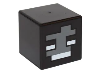 Minifigure, Head, Modified Cube with Pixelated Dark Bluish Gray Face and White Eyes and Mouth Pattern (Minecraft Wither)