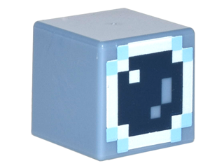 Minifigure, Head, Modified Cube with Pixelated Bright Light Blue, Dark Blue, and White Astronaut Helmet Pattern (Minecraft Skin)