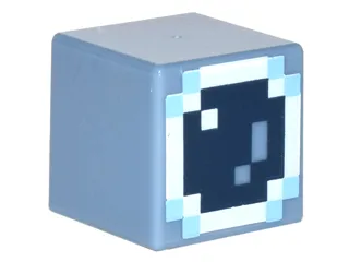 Minifigure, Head, Modified Cube with Pixelated Bright Light Blue, Dark Blue, and White Astronaut Helmet Pattern (Minecraft Skin)