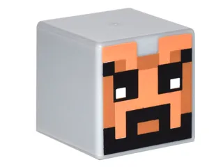 Minifigure, Head, Modified Cube with Pixelated Nougat Face, Medium Nougat Mouth, and Black Eyes, Eyebrows, and Beard Pattern (Minecraft Skin)