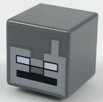 Minifigure, Head, Modified Cube with Pixelated Light Bluish Gray Face with Nose, White Eyes, Black Mouth Pattern