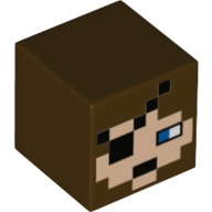 Minifigure, Head, Modified Cube with Pixelated Light Nougat Face, Blue Eye, and Black Eye Patch Pattern (Minecraft Pirate)