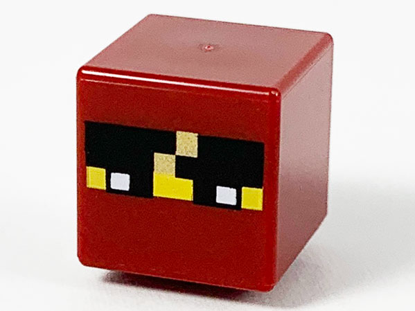 Minifigure, Head, Modified Cube with Pixelated Balaclava with Yellow Skin, Black Eyes, and Headband with Gold Trim Pattern (Minecraft Kai)