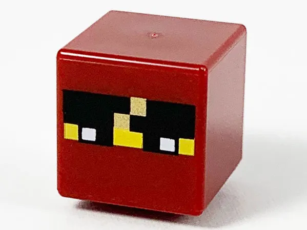Minifigure, Head, Modified Cube with Pixelated Balaclava with Yellow Skin, Black Eyes, and Headband with Gold Trim Pattern (Minecraft Kai)