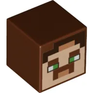 Minifigure, Head, Modified Cube with Pixelated Light Nougat Face, Bright Green Eyes, Nougat Mouth, Black Hair, and Moustache Pattern (Minecraft Hal)