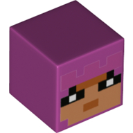 Minifigure, Head, Modified Cube with Pixelated Nougat Face, Black Eyes and Eyelashes, Dark Orange Mouth, and Dark Pink Hair Pattern (Minecraft Hedwig)