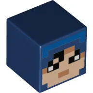 Minifigure, Head, Modified Cube with Pixelated Light Nougat Face, Black Eyes, Nougat Mouth, and Dark Azure Hairband Pattern (Minecraft Hex)