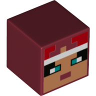 Minifigure, Head, Modified Cube with Pixelated Nougat Face, Dark Turquoise Eyes, White Headband, and Red Hair Pattern (Minecraft Valorie)