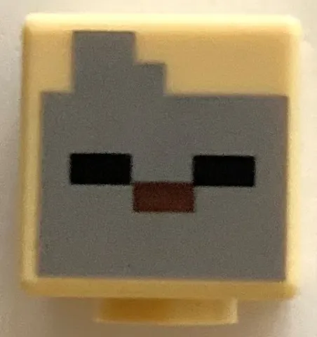 Minifigure, Head, Modified Cube with Pixelated Dark Bluish Gray Face, Black Eyes, and Dark Brown Nose Pattern (Minecraft Husk)