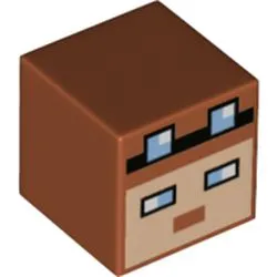 Minifigure, Head, Modified Cube with Pixelated Light Nougat Face, Black Headband, and Bright Light Blue Eyes and Goggles Pattern (Minecraft Pilot)