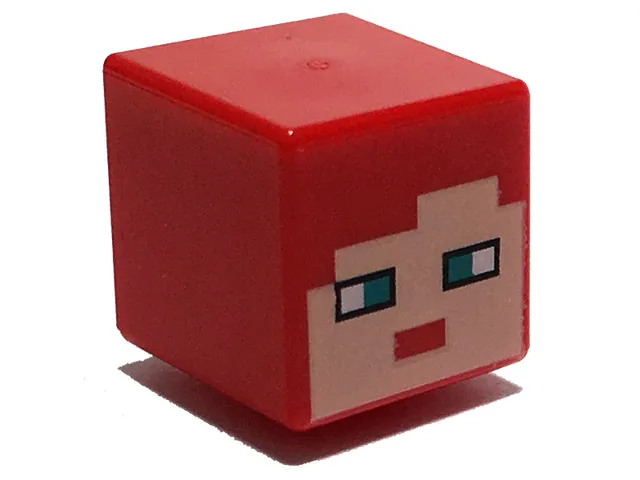 Minifigure, Head, Modified Cube with Pixelated Light Nougat Face and Dark Turquoise Eyes Pattern (Minecraft Farmhand)