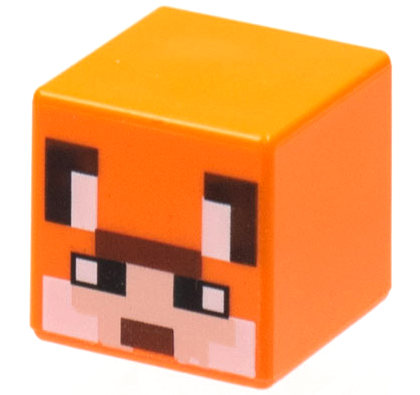 Minifigure, Head, Modified Cube with Pixelated Light Nougat Face, Black Eyes and Ears, White Auricles and Cheeks, and Reddish Brown Mouth Pattern (Minecraft Fox Skin)