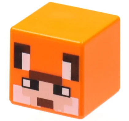Minifigure, Head, Modified Cube with Pixelated Light Nougat Face, Black Eyes and Ears, White Auricles and Cheeks, and Reddish Brown Mouth Pattern (Minecraft Fox Skin)