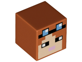 Minifigure, Head, Modified Cube with Pixelated Light Nougat Face, Black Headband and Eyes, Medium Blue Goggles, and Bright Pink Mouth Pattern (Minecraft Blacksmith)