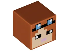 Minifigure, Head, Modified Cube with Pixelated Light Nougat Face, Black Headband and Eyes, Medium Blue Goggles, and Bright Pink Mouth Pattern (Minecraft Blacksmith)