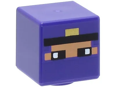 Minifigure, Head, Modified Cube with Pixelated Balaclava with Nougat Face, Eyes, and Black Headband with Gold Trim Pattern (Minecraft Rogue)