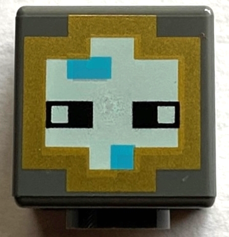 Minifigure, Head, Modified Cube with Pixelated Gold, Light Aqua, and Medium Azure Helmet and Black Eyes Pattern (Minecraft Diver)