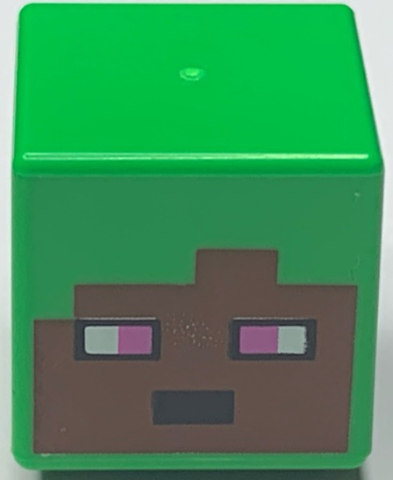 Minifigure, Head, Modified Cube with Pixelated Reddish Brown Face, Black Mouth, and White and Dark Pink Eyes Pattern (Minecraft Baker)