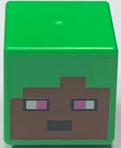 Minifigure, Head, Modified Cube with Pixelated Reddish Brown Face, Black Mouth, and White and Dark Pink Eyes Pattern (Minecraft Baker)