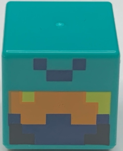 Minifigure, Head, Modified Cube with Pixelated Orange, Dark Blue and Black Face with Yellow Eyes Pattern (Minecraft Nether Adventurer)