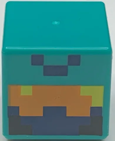 Minifigure, Head, Modified Cube with Pixelated Orange, Dark Blue and Black Face with Yellow Eyes Pattern (Minecraft Nether Adventurer)