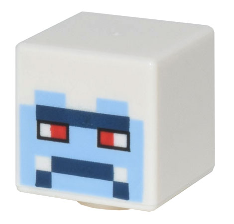 Minifigure, Head, Modified Cube with Pixelated Bright Light Blue Face, Red Eyes, and Dark Blue Mouth and Brow Pattern (Minecraft Yeti)