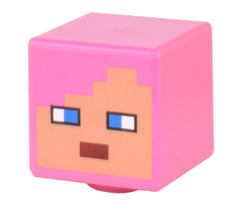 Minifigure, Head, Modified Cube with Pixelated Nougat Face, Dark Azure Eyes, Dark Red Mouth Pattern (Minecraft Zombie Hunter)