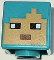 Minifigure, Head, Modified Cube with Pixelated Medium Nougat Face, Black Eyes, and Reddish Brown Mouth Pattern (Minecraft Tamer)