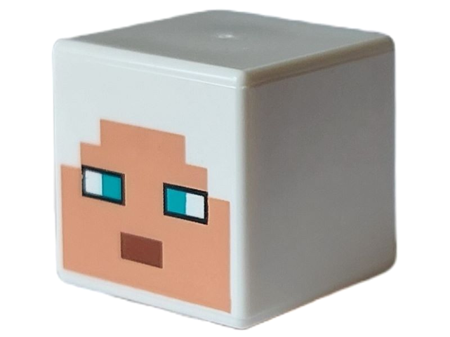 Minifigure, Head, Modified Cube with Pixelated Nougat Face, Dark Turquoise Eyes and Reddish Brown Mouth Pattern (Minecraft Guardian Warrior)