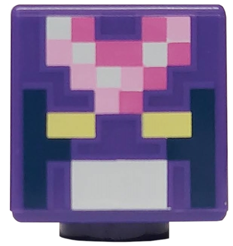Minifigure, Head, Modified Cube with Pixelated Bright Light Yellow Eyes, White Mouth, Bright Pink and Dark Pink Helmet Pattern (Minecraft Crystal Knight)