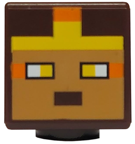 Minifigure, Head, Modified Cube with Pixelated Medium Nougat Face, Yellow Eyes and Headband with Orange Trim Pattern (Minecraft Golden Knight)